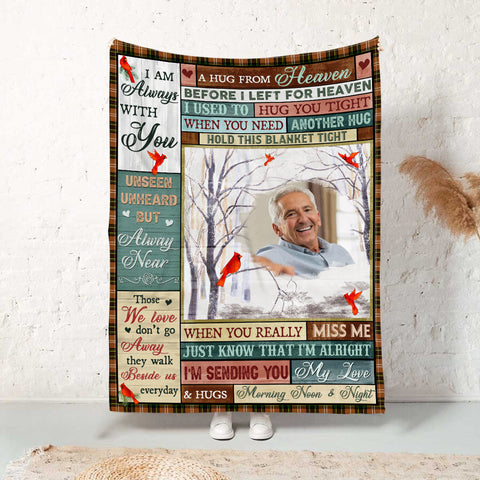 Memorial Gifts, Personalized Memorial Blanket With Photo, Hug From Heaven Im Sending You My Love Hugs, Loss Of Mom Dad Blanket, Fleece Sherpa, Memorial Gifts For Anniversary Birthday