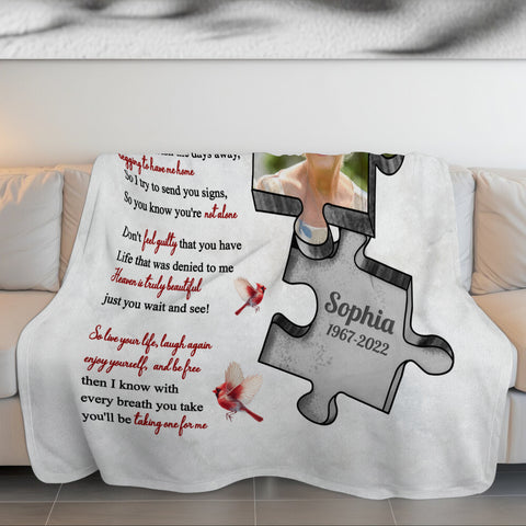 Sympathy Gifts, Memorial Blanket With Photo, In Memory Blanket, Remembrance Words From Heaven, Portrait Image With Symbolic Shape, Watching Over From Heaven Message, Loss Of Mom Dad