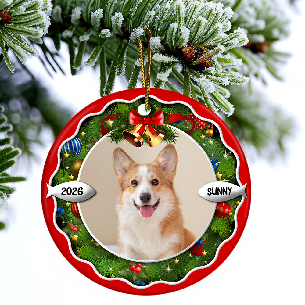 Dog Xmas Frame Custom Photo Dog Cute With Name & Year, Pet Milestone Keepsake, Custom Photo Holiday Tree Hanging Christmas Ornament, Tree Decor, Personalized Christmas Ornament