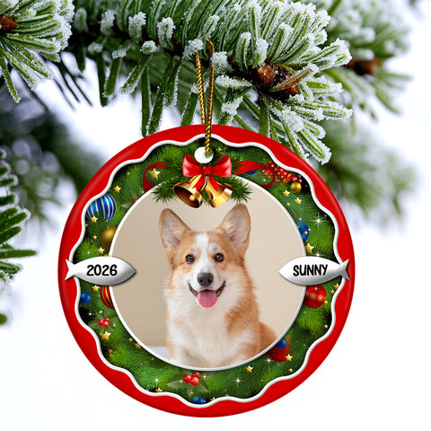 Dog Xmas Frame Custom Photo Dog Cute With Name & Year, Pet Milestone Keepsake, Custom Photo Holiday Tree Hanging Christmas Ornament, Tree Decor, Personalized Christmas Ornament