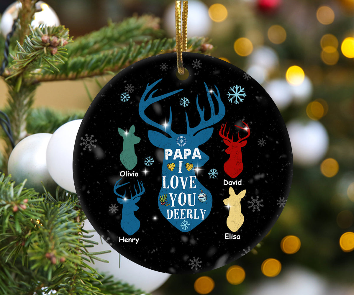 Personalized Christmas Ornament For Grandpa Papa From Grandkids Grandchild Gifts For Grandfather Papa I Love You Cute Deers Custom Name Tree Hanging Ornament On Christmas Xmas Birthday