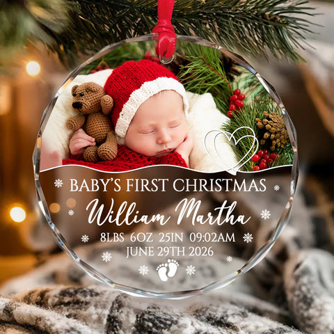 Family Gifts, Baby's First Christmas Circle Glass Ornament, Newborn Holiday Decoration, Newborn Keepsake, Custom Holiday Glass Tree Ornament, Gifts For New Siblings Baby Children