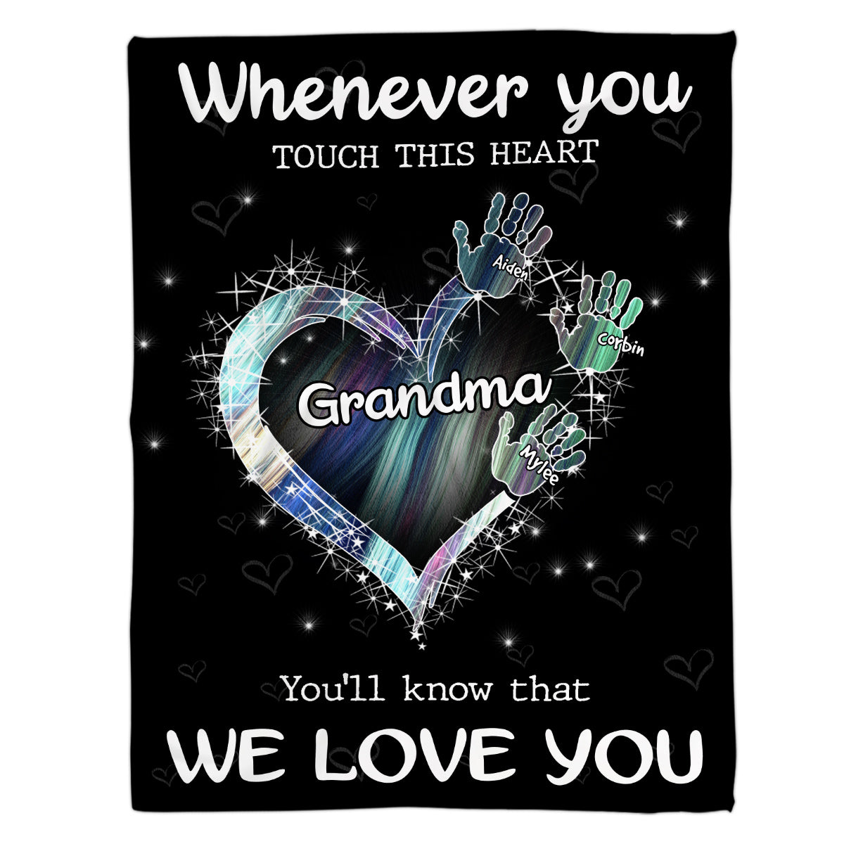 Gifts For Grandma, Whenever You Touch This Heart Handprints, Personalized Blanket, Gifts For Grandma From Grandson, Custom Fleece Sherpa Blanket, Gifts For Christmas Xmas