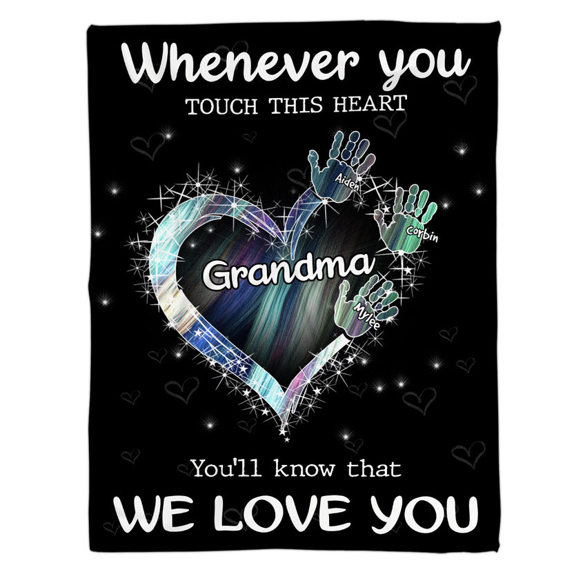 Gifts For Grandma, Whenever You Touch This Heart Handprints, Personalized Blanket, Gifts For Grandma From Grandson, Custom Fleece Sherpa Blanket, Gifts For Christmas Xmas