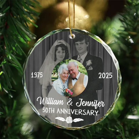50th Anniversary Glass Ornament, Then And Now Wedding Photo Keepsake, 50 Year Love Decor, Growing Old Together, Gifts For Parents Family Him Her,  Gifts For Valentine