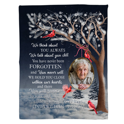 Remembrance Gifts, Personalized Memorial Blanket With Photo, Winter Tree With Red Bird We Talk About You Still, Loss Of Mom Dad Blanket, Fleece Sherpa, Memorial Gifts For Anniversary