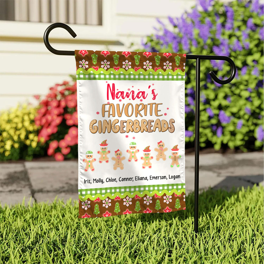 Grandma Gifts, Nanas Favorite Gingerbreads Custom Yard Flag, Personalized Kids Name Outdoor Banner, Christmas Home Decoration, Personalized Family Banner, Yard Decor, Personalized Garden Flag, Gifts For Nana From Grandkids, Double Sided Outside Welcome Fl