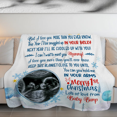 Mom To Be Gifts, This Year I'll Snuggled Up In Your Belly Elephant Sonogram Picture, Personalized Blanket, Gifts For 1st Time Mom, Fleece Sherpa, New Mom Blanket, Gifts For Christmas