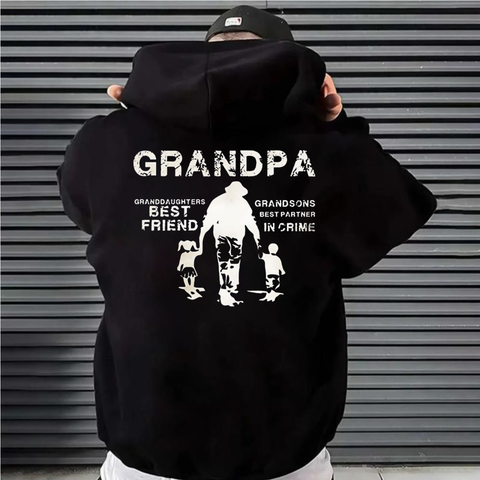 Grandpa Back Print T Shirt, Granddaughters B*St Friend Grandsons B*St Partner In Crime Shirt, Grandfather Gift, Fathers Day Gift For Men, Unisex Crewneck Pullover Tee, Classic Streetwear