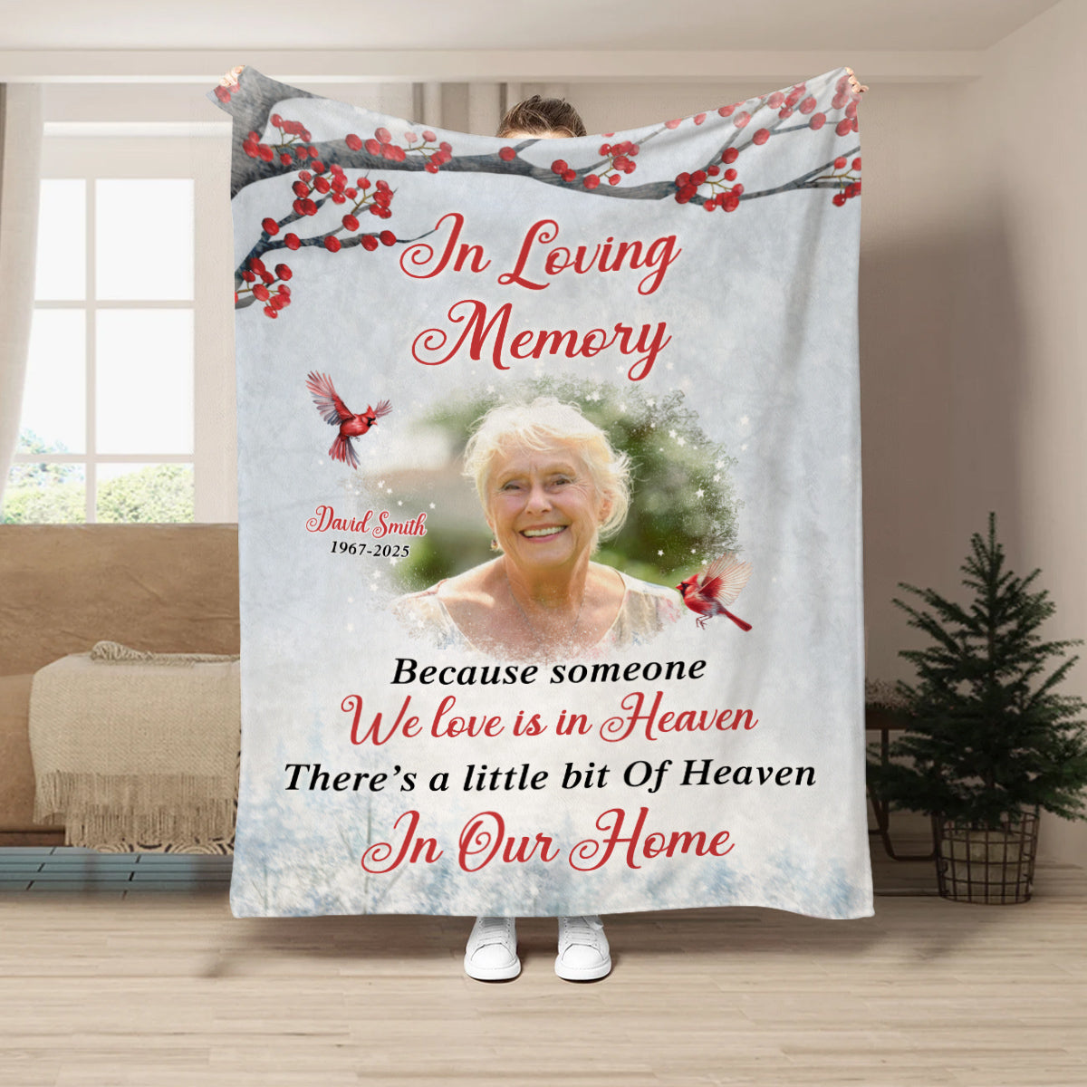 Sympathy Gifts, Memorial Blanket With Photo, Loving Memory Because Someone We Love Is In Heaven Condolence Gifts Anniversary