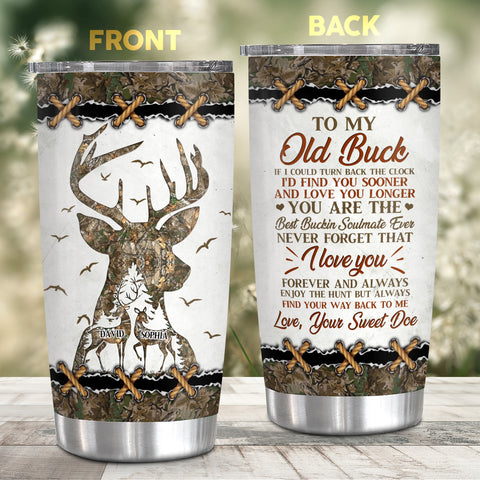 Personalized Tumbler For Him Her From Honey To My Old Buck If I Could Turn Back Clock I'd Find U Sooner Deer Hunting Camo Custom Name Hunting Gifts 20oz With Lid Travel Cup For Birthday