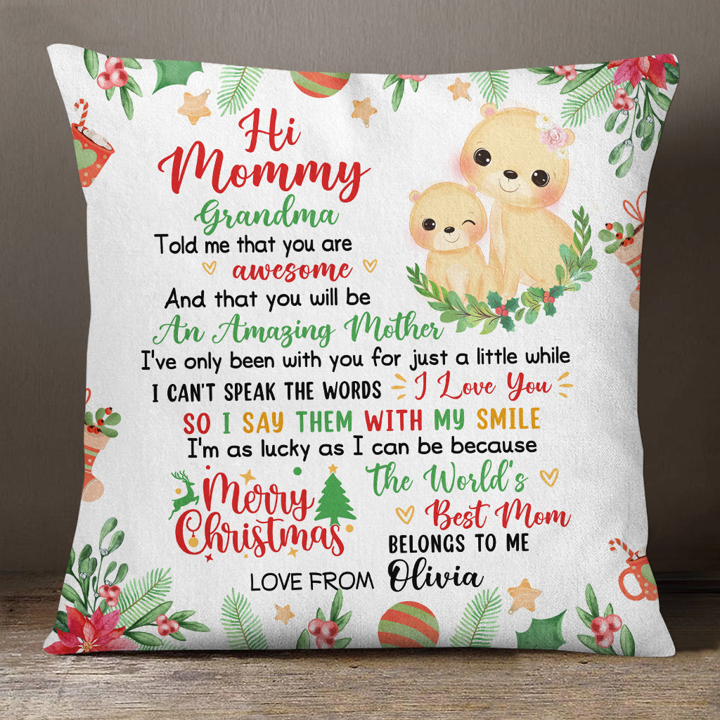 Personalized Square Pillow For New Mom From Baby Family Pregnancy Gifts Lion Grandma Told Me You Are Awesome Merry Christmas Custom Name Double Sided Sofa Couch Cushion On Christmas