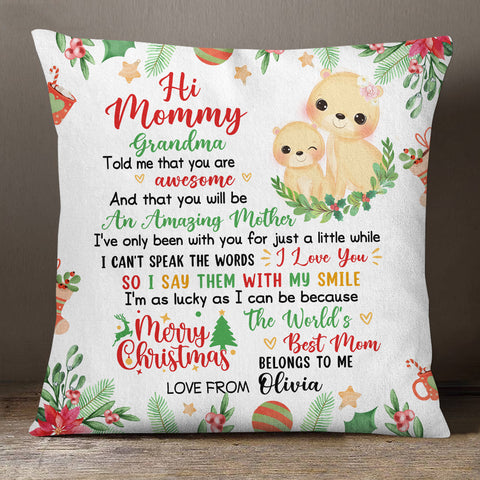 Personalized Square Pillow For New Mom From Baby Family Pregnancy Gifts Lion Grandma Told Me You Are Awesome Merry Christmas Custom Name Double Sided Sofa Couch Cushion On Christmas