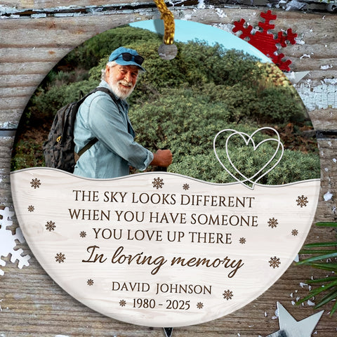 Sympathy Gifts, Memorial Ornament, The Sky Looks Different When You Have Someone You Love Up There Ceramic/ Plastic Circle Ornament For Loss Of Mom Dad, Xmas Tree Decoration