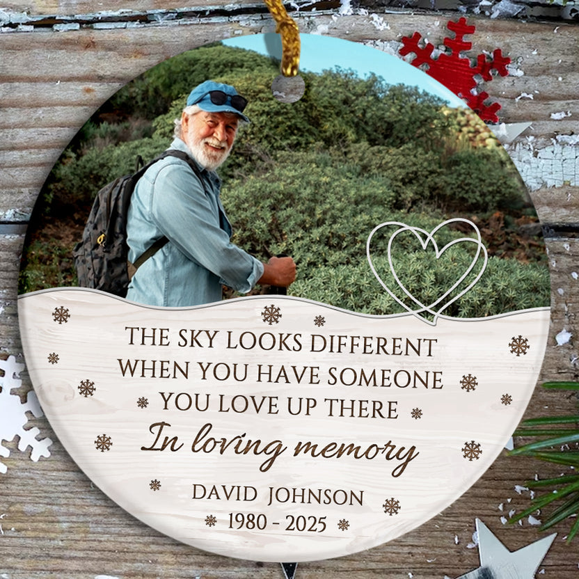 Sympathy Gifts, Memorial Ornament, The Sky Looks Different When You Have Someone You Love Up There Ceramic/ Plastic Circle Ornament For Loss Of Mom Dad, Xmas Tree Decoration