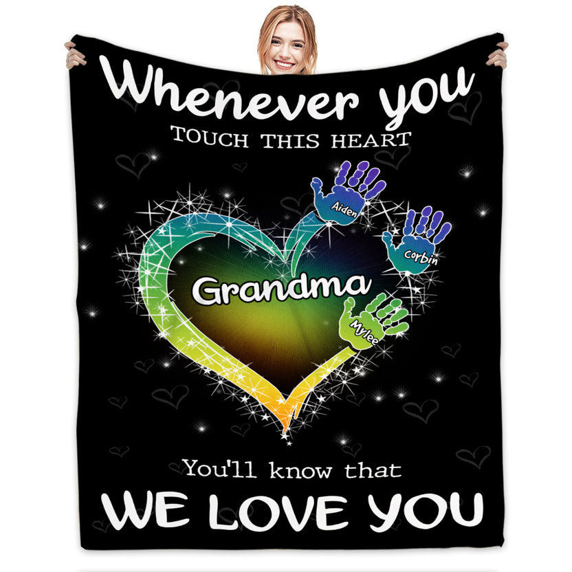 Unique Gifts For Grandma, Whenever You Touch This Heart Handprints, Personalized Blanket, Gifts For Grammy From Grandson, Custom Fleece Sherpa Blanket, Gifts For Christmas