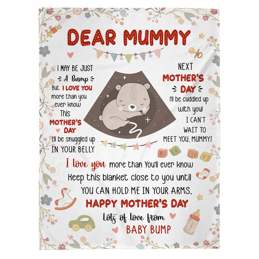 Mom To Be Gifts, Cute Baby Bear Sleeping In Mommy's Belly Keep This Blanket Close Until You Can Hold Me In Your Arms, Personalized Blanket For New Mommy, Fleece Sherpa Mother's Day