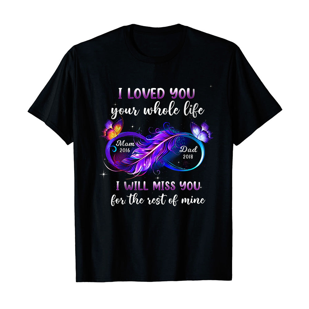 Personalized Memorial T-Shirt For Mom Or Dad In Heaven  You Will Be Remembered Leather Butterflies Custom Name Memorial Gifts Short Sleeve Tops Tee Shirt In Loving Memory Gifts For Christmas