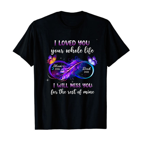 Personalized Memorial T-Shirt For Mom Or Dad In Heaven  You Will Be Remembered Leather Butterflies Custom Name Memorial Gifts Short Sleeve Tops Tee Shirt In Loving Memory Gifts For Christmas