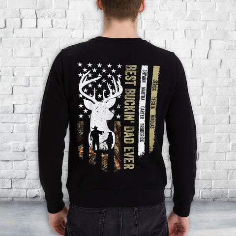 Personalized T-Shirt For Dad Father From Son Daughter Gifts For Daddy Buckin Dad Ever Hunting Lovers Deer Camo Flag Custom Name Short Sleeve Tops Tee Shirt For Birthday Fathers Day
