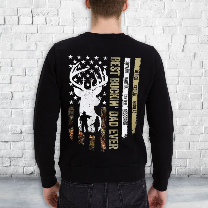 Personalized T-Shirt For Dad Father From Son Daughter Gifts For Daddy Buckin Dad Ever Hunting Lovers Deer Camo Flag Custom Name Short Sleeve Tops Tee Shirt For Birthday Fathers Day