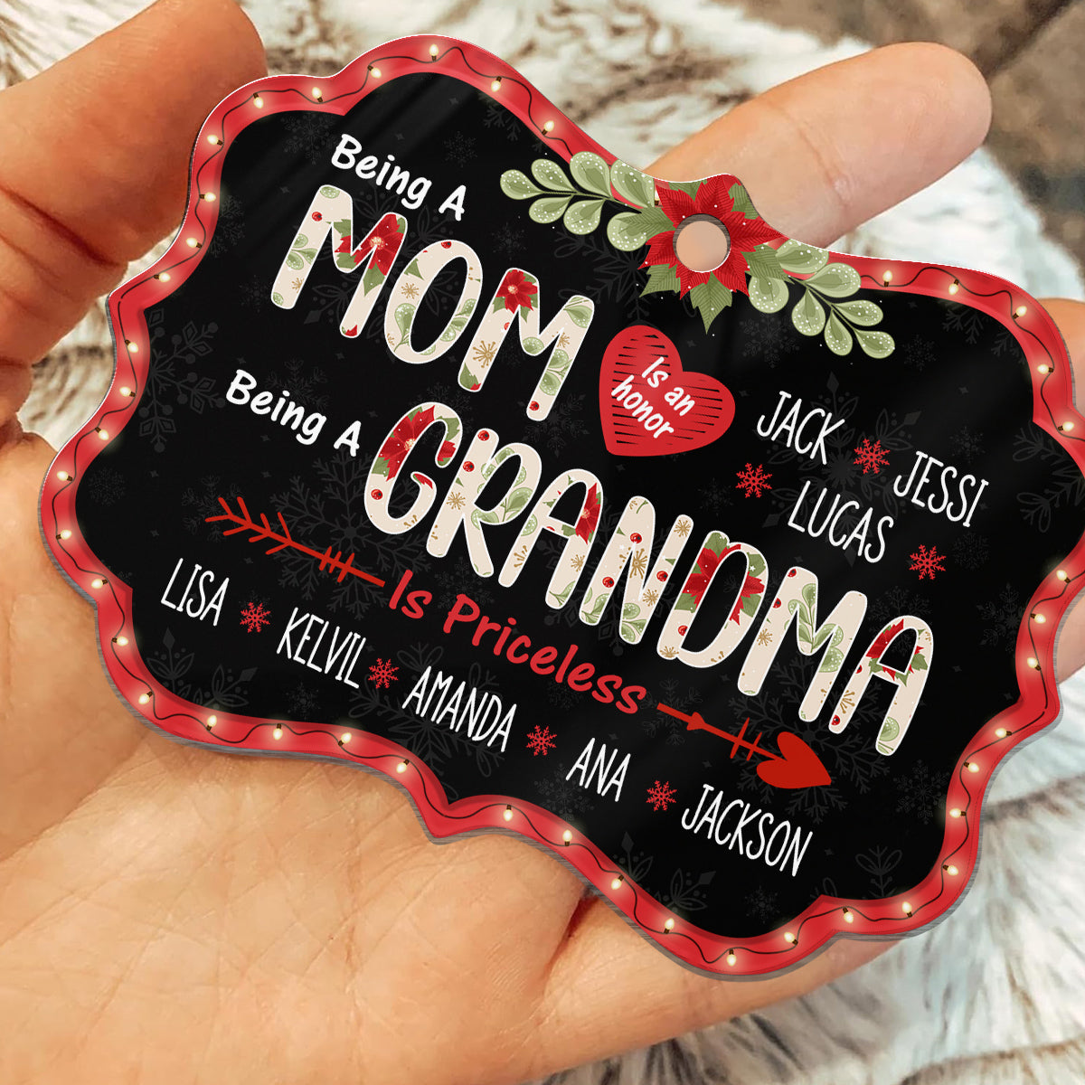 Mom Grandma Ornament, Being A Mom Is An Honor, Being A Grandma Is Priceless, Personalized Grandkids Names, Christmas Gift For Grandma