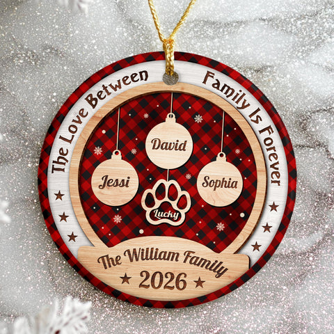 Personalized Ornament For Parents Grandparents From Kids Grandkids Family Gifts The Love Between Family Is Forever Wooden Theme Red Plaid, Pet Memorial Dog Decor, Christmas Tree Decor