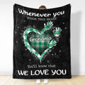 Funny Gifts For Grandma, Whenever You Touch This Heart Handprints Teal Plaid, Personalized Blanket, Gifts For Glamma Blanket