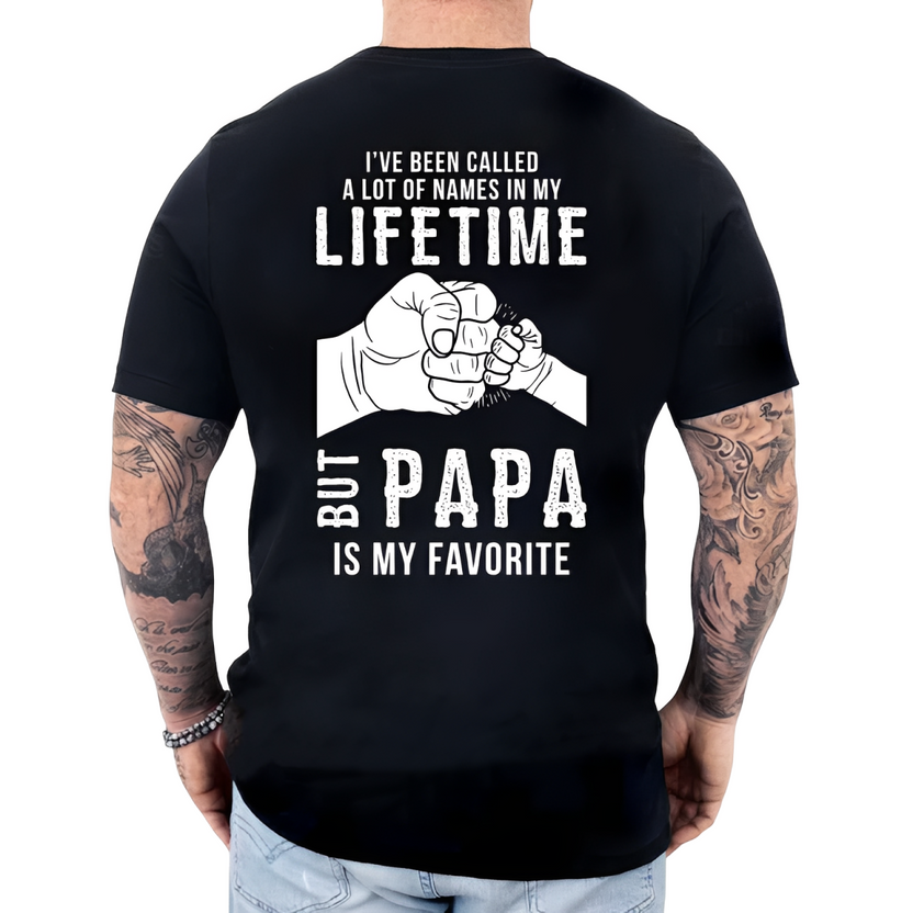 Papa Is My Favorite Name Back Print Shirt, Funny Grandpa T Shirt For Men, Cute Grandfather Gift From Granddaughter, Father’S Day Papa Tee, Vintage Back Graphic Grandpa Apparel, Unisex Crewneck Pullover Tee, Classic Streetwear