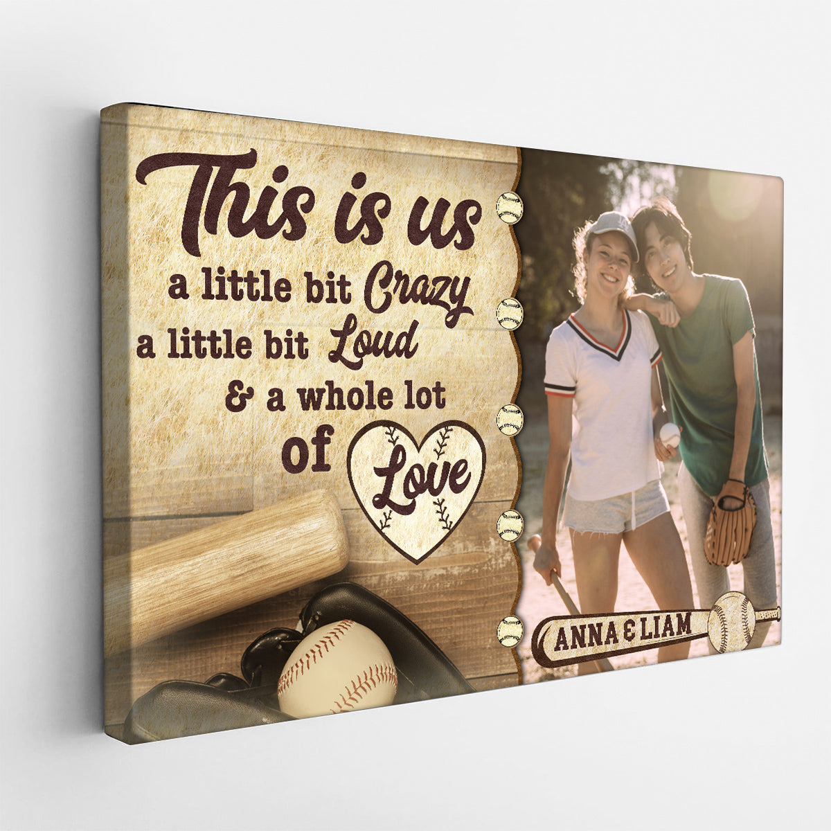 Personalized Name Sports Canvas, A Whole Lot Of Love Phrase Artwork, Baseball Bat And Glove Theme Couple Wall Decor Canvas Wall Art, Gifts For Him Her Poster Print Gifts For Valentine