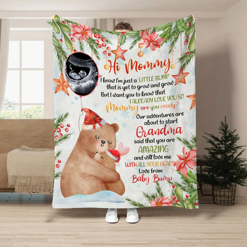 Pregnancy Announcement Baby Blanket, Personalized Photo Ultrasound Gifts For New Mom New Dad Christmas, Fleece Sherpa Blanket