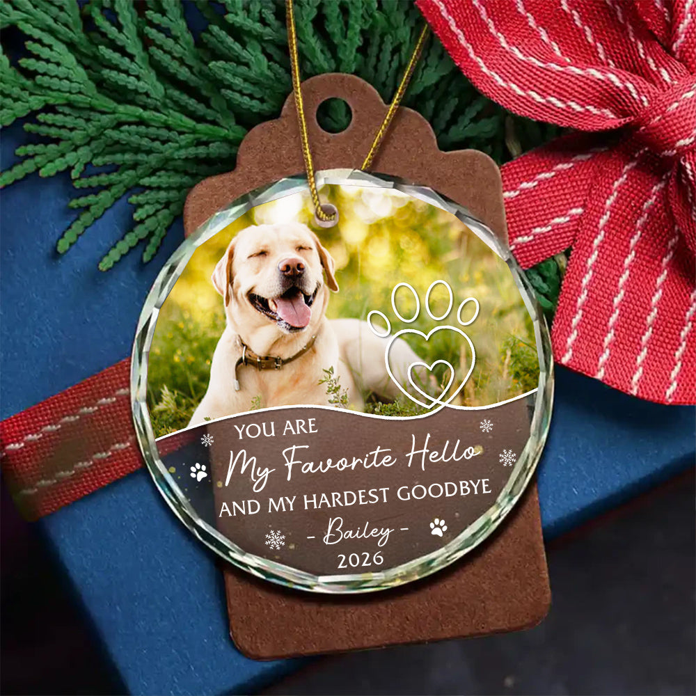 My Favorite Hello My Hardest Goodbye Pawdog Snowflake, Memorial Pattern, Holiday Keepsake, Custom Remembrance Names, Tree Decor, Pet Memorial Keepsake Circle Glass Ornament