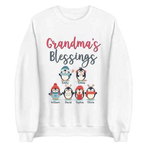 Personalized T-Shirt For Grandma From Grandchildren Gifts For Grandparents Cute Cartoon Penguins Grandma's Blessings Custom Name Short Sleeve Tee Shirt For Christmas Xmas Birthday