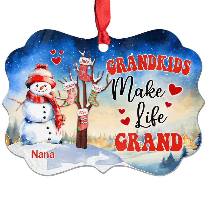 Gifts For Grandma, Cute Stocking In Xmas Tree Grandkids Make Life Grand, Personalized Christmas Ornament, Gifts For Gigi From Grandkids, Xmas Tree Hanging Medallion Aluminum Ornament