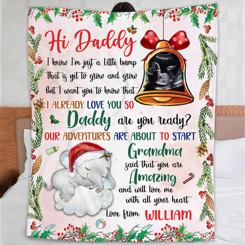 New Dad Gifts, Baby Ultrasound In Bell And Elephant Daddy Are You Ready Our Adventures Blanket, Gifts For New Daddy, Fleece Sherpa, New Dad Blanket, Gifts For Xmas
