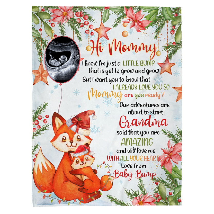 Fox Pregnancy Announcement Blanket From Baby Bump Hi Mommy, Ultrasound Reveal Gifts New Mom And Father, Soft Blanket For Expecting Mother, Cute Christmas Keepsake Gifts For New Parents