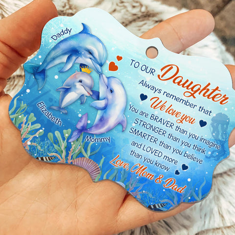 Daughter Gifts, Ocean Fish Family You Are Braver Than You Imagine Medallion Aluminum Ornament For Girls Babies From Mom Dad Parents, Xmas Tree Decor, Gifts For Birthday Holiday Winter