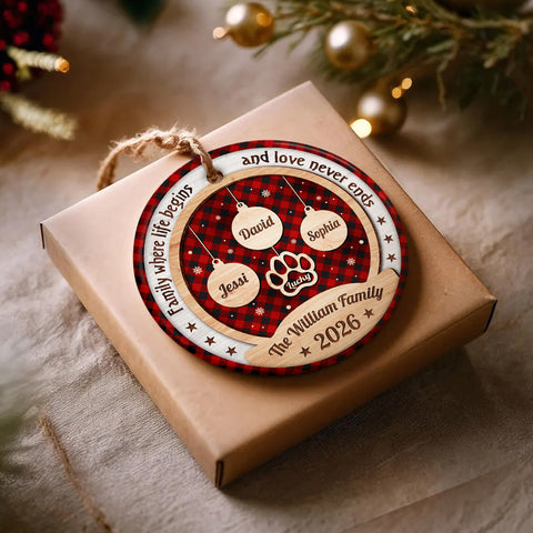 Personalized Ornament For Parents Grandparents From Kids Grandkids Family Gifts Family Life Begins And Love Never Bauble With Names Snowflake, Pet Paw Print, Holiday Tree Decoration