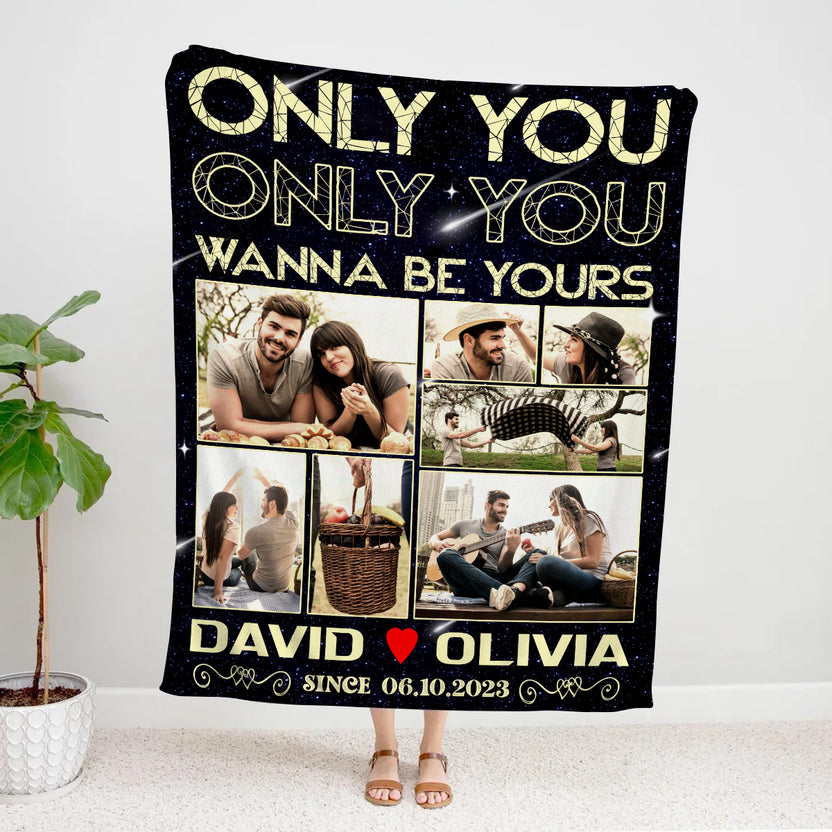Personalized Couple Photo Blanket, Inspired Wording With Photo Collage And Custom Names, Cozy Relationship Themed Gifts For Him Her Honey, Custom Fleece Sherpa Blankets