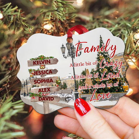 Family Little Bit Of Crazy, Little Bit Loud And Whole Lot Of Love Wooden Street Sign With Names Christmas Ornament Gifts