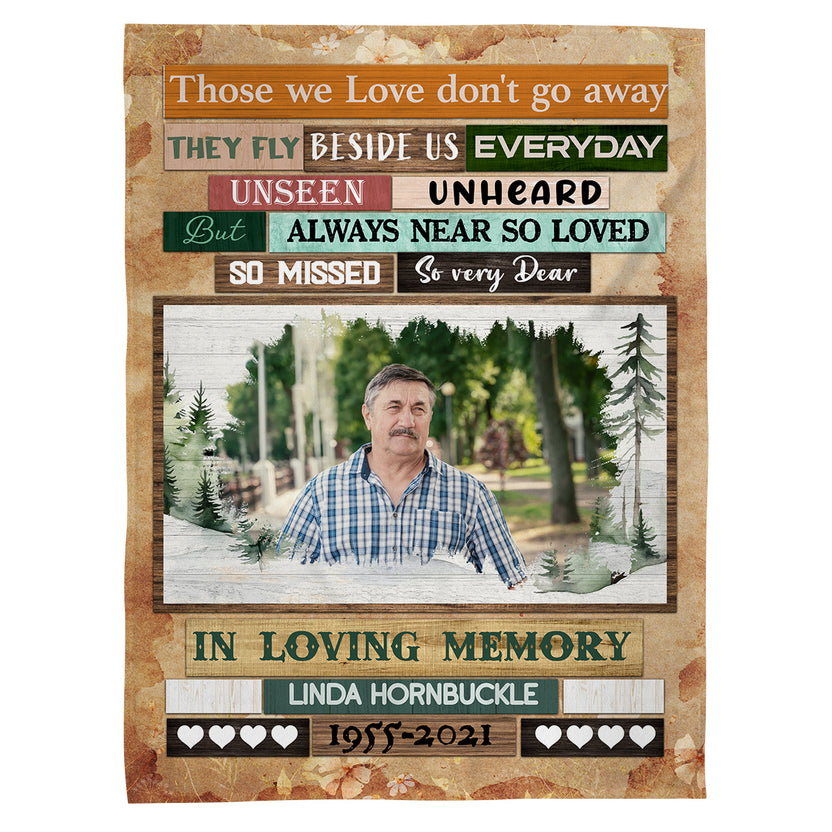 Sympathy Gifts Personalized Memorial Blanket With Photo, Those Love Dont Go Away They Fly Beside Us Vintage Memorial Blanket, Loss Of Mom Dad Fleece Sherpa Funeral Gifts For Anniversary
