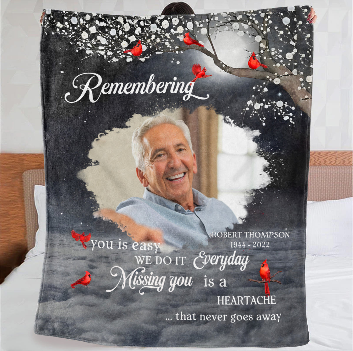 Memorial Gifts, Personalized Memorial Blanket With Photo, Remembering You Is Easy, Loss Of Grandma Grandpa Blanket, Fleece Sherpa, Remembrance Gifts For Anniversary