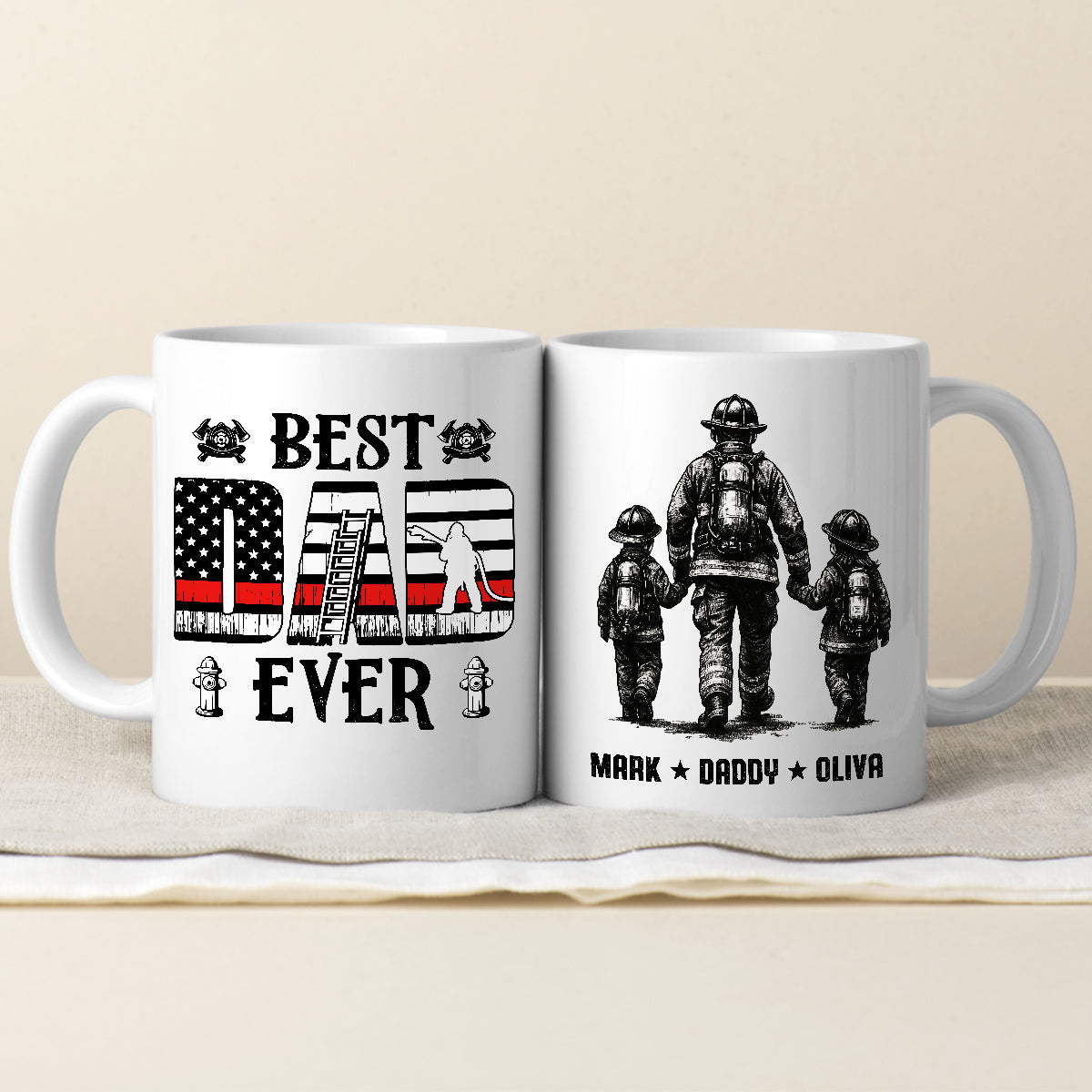 Dad Ever Firefighter Mug, Personalized Coffee Cup For Proud Fireman Father And Kids, Firefighter Gifts For Dad, Husband Or Grandpa, Thoughtful Gifts Father’s Day, Birthday, Or Christmas