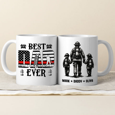 Dad Ever Firefighter Mug, Personalized Coffee Cup For Proud Fireman Father And Kids, Firefighter Gifts For Dad, Husband Or Grandpa, Thoughtful Gifts Father’s Day, Birthday, Or Christmas