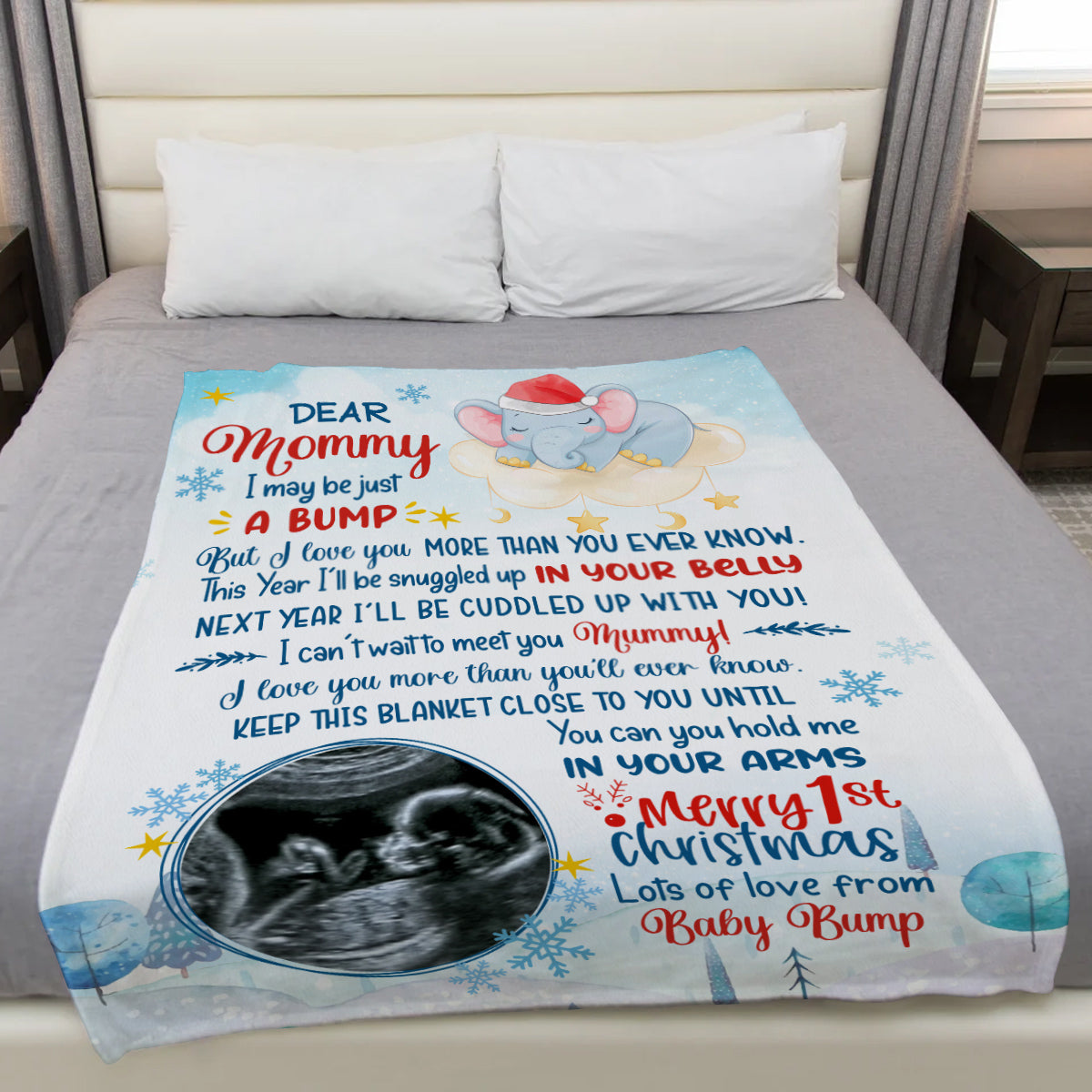Mom To Be Gifts, This Year I'll Snuggled Up In Your Belly Elephant Sonogram Picture, Personalized Blanket, Gifts For 1st Time Mom, Fleece Sherpa, New Mom Blanket, Gifts For Christmas