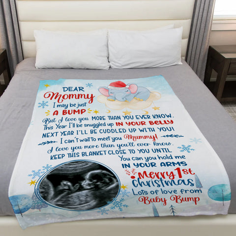 Mom To Be Gifts, This Year I'll Snuggled Up In Your Belly Elephant Sonogram Picture, Personalized Blanket, Gifts For 1st Time Mom, Fleece Sherpa, New Mom Blanket, Gifts For Christmas