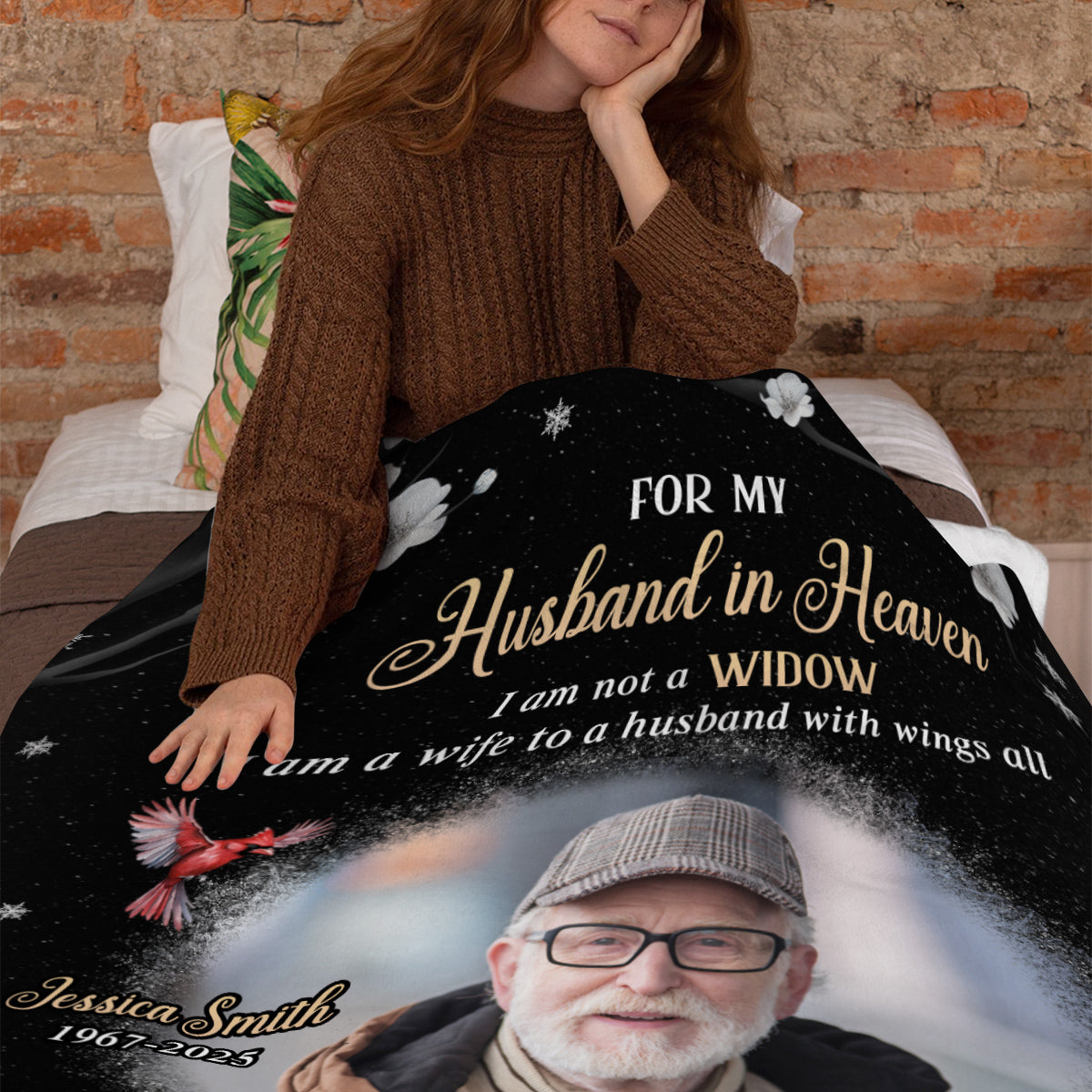 Sympathy Gifts, Memorial Blanket With Photo, For My Husband In Heaven I Am Not A Widow I Am A Wife To  Husband With Wing, Loss Of Loved Ones Blanket, Funeral Gifts For Anniversary