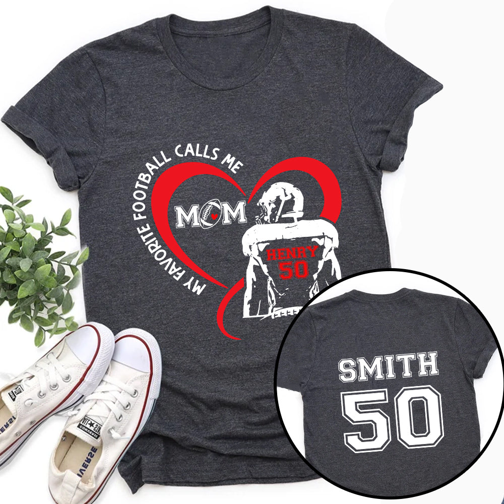 Personalized T-Shirt For Mommy From Son Boy Kids Football Gifts He Calls Me Mom Football Fan Football Family Mother Football Games Day Custom Title And Number Short Sleeve Tops Tee