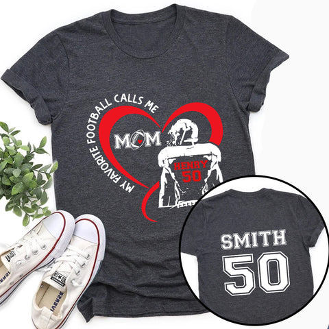 Personalized T-Shirt For Mommy From Son Boy Kids Football Gifts He Calls Me Mom Football Fan Football Family Mother Football Games Day Custom Title And Number Short Sleeve Tops Tee