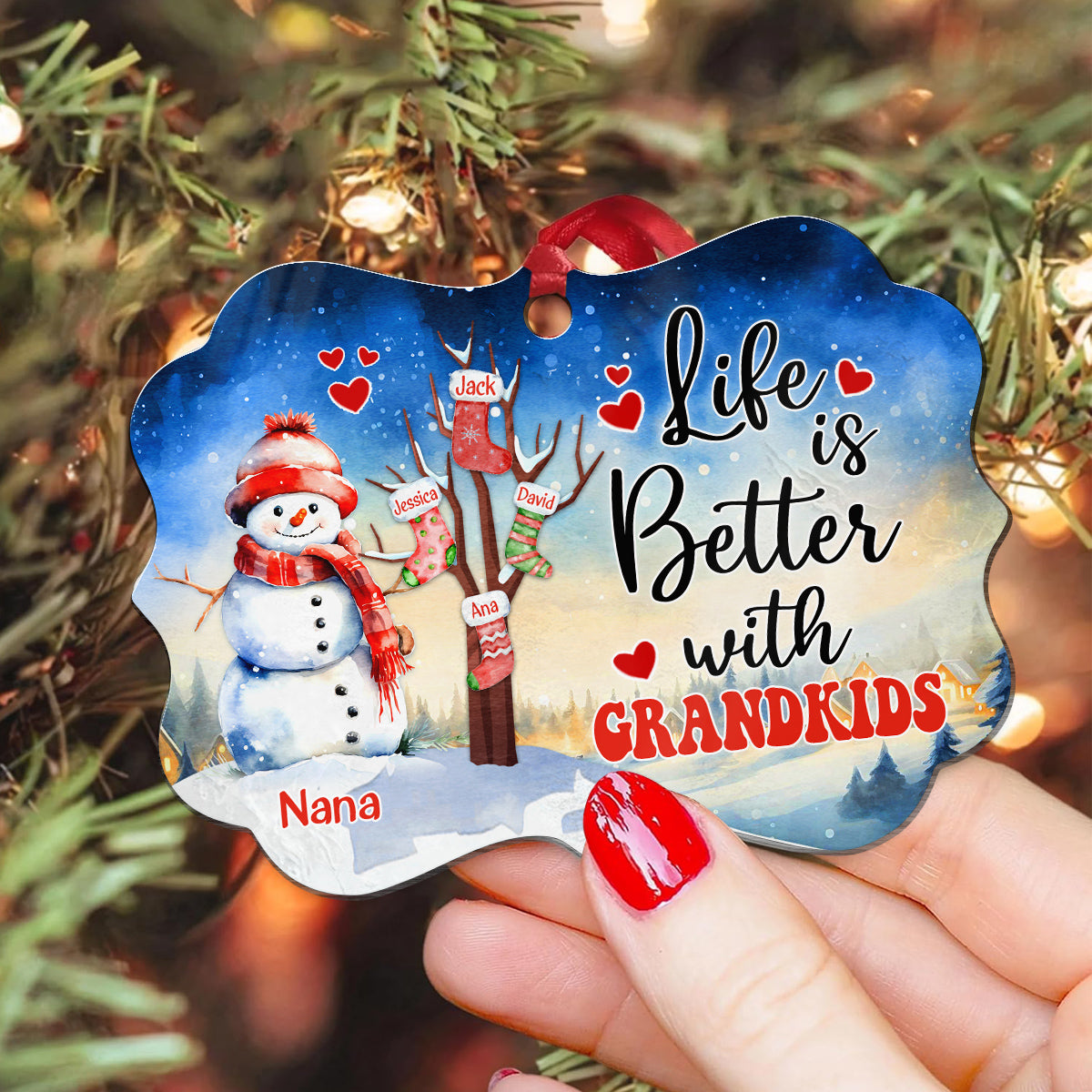 Gifts For Grandparents, Cute Stock Tree Life Is Awesome With Grandkids, Personalized Christmas Ornament, Gifts For Mimi From Grandkids, Xmas Tree Hanging Keepsake Medallion Aluminum